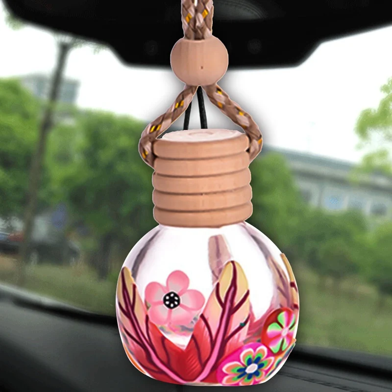 Car Hanging Air Freshener Perfume Fragrance Flower Print Empty Glass