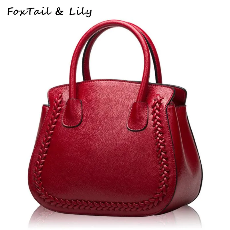 

FoxTail & Lily Knit Pattern Design Small Ladies Handbags Genuine Leather Shoulder Messenger Bags Women High Quality Tote Bags