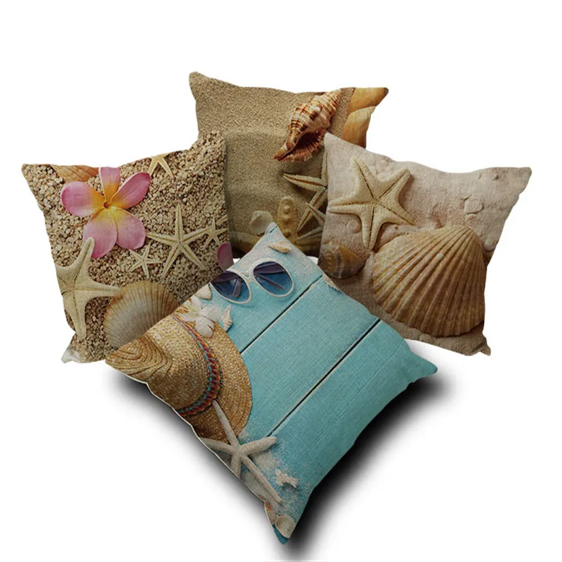 Decorative throw pillow cover case Beach shell Beautiful Scenic cushion