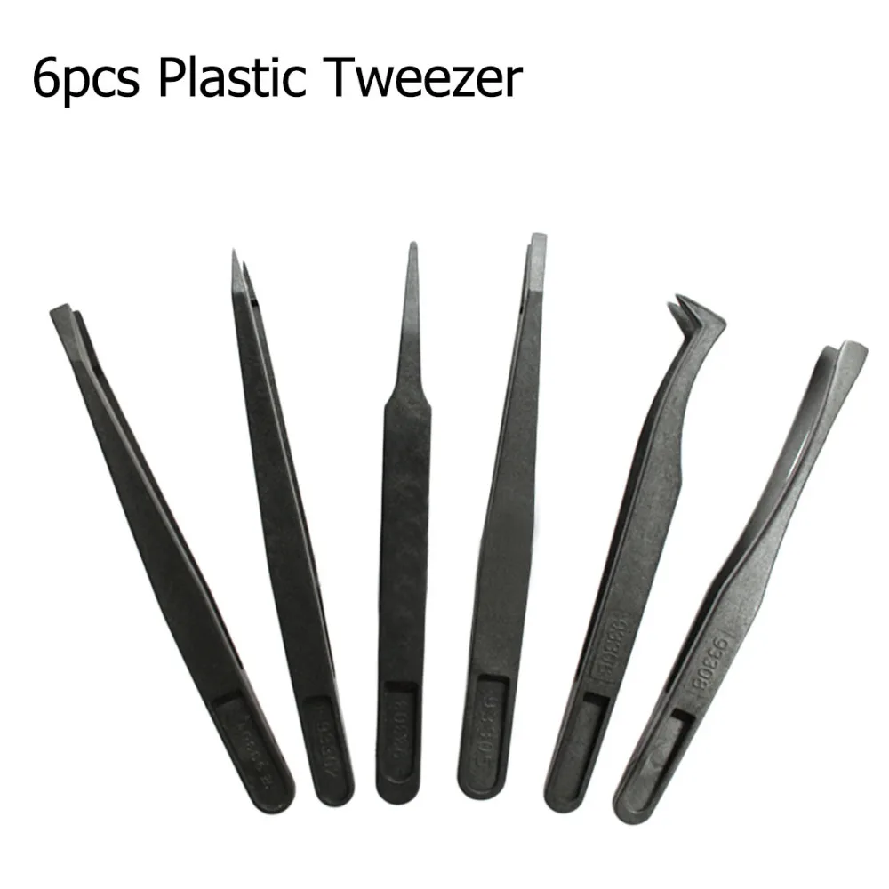 

Plastic Tweezer 6pcs/set Anti-static Straight Bend Heat Resistant Repair Tool Flexibility Black Hand Tools
