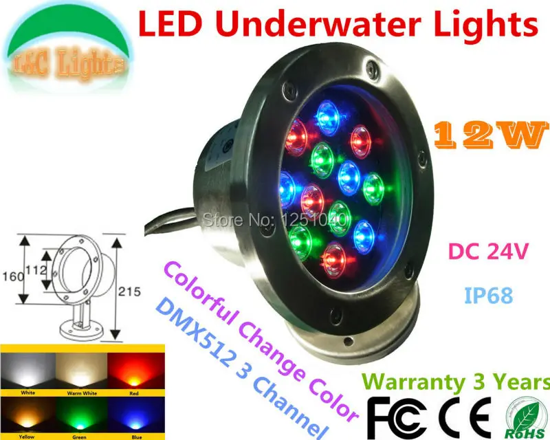 

12W RGB LED Underwater Light 12V 24V DMX512 Rotary Underwater Floodlight IP68 Waterproof Outdoor Spotlight Pond Lamp 2PCs/Lot