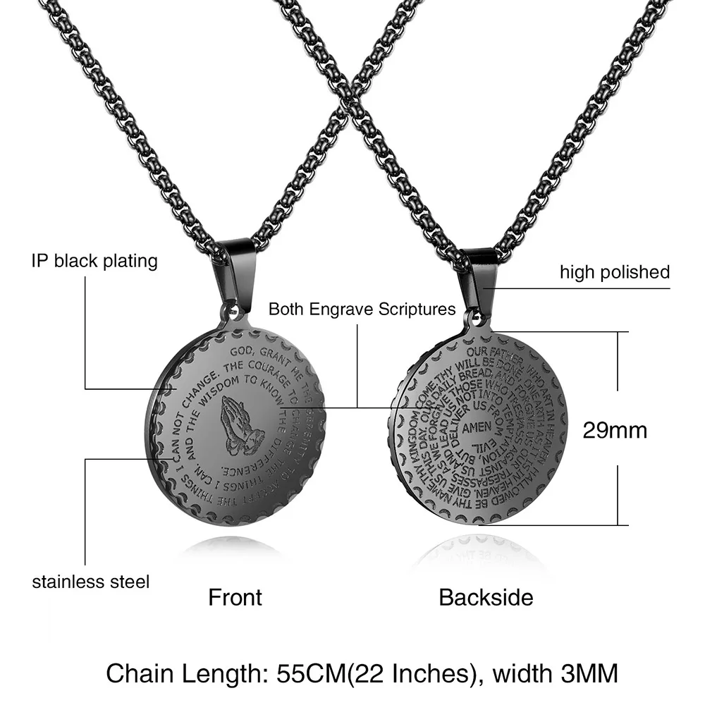 TTVOVO, Библейский стих, Молитвенное ожерелье s для мужчин, нержавеющая сталь, руки молитвы, монета, медаль, кулон, ожерелье, христианское ювелирное изделие, подарок