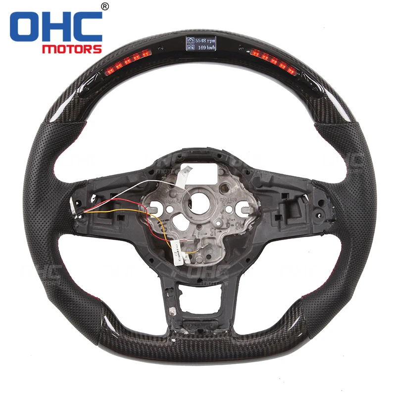 Volant Led En Fiber De Carbone Véritable, Compatible Avec Volkswagen Golf 7 Mk7 Pour Gti Gtd Gli