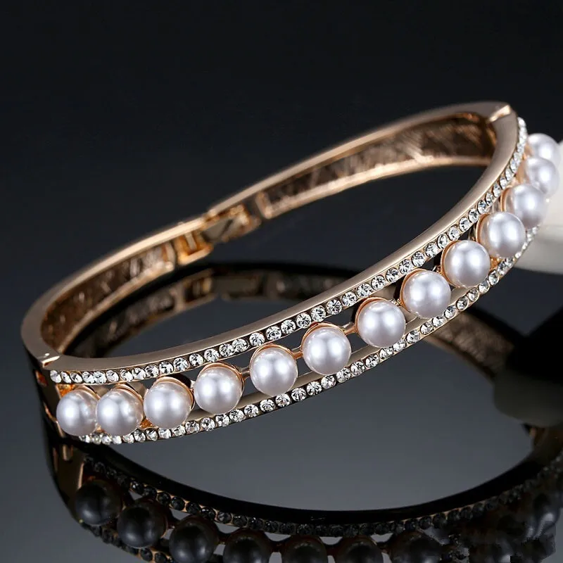 Массивный браслет с жемчужными подвесками для женщин модные круглые золотые серебряные браслеты со стразами на запястье браслеты подарки