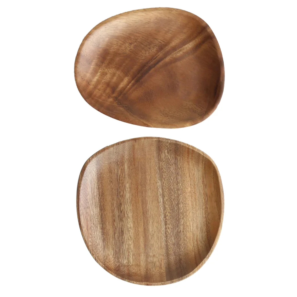 2pcs Wood Serving Tray Tea Food Server Dishes Plates Home Hotel Wooden Tray for Kitchen Dining Bar