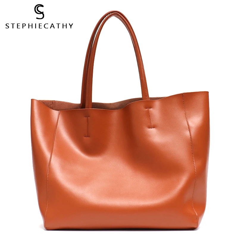 SC Luxury Brand Cow Leather Tote Bags Designer Cowhide Handbags Women Shoulder Bags Fashion Female Large Capacity Liner Bag
