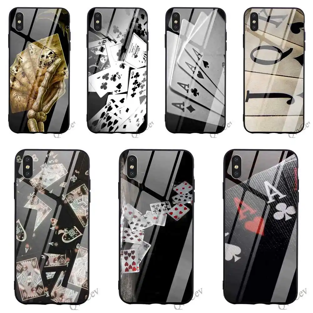 

Pattern Poker Play Cards Game Tempered Glass Phone Case for iPhone 6 Cover 7 XR X 8 Plus 5 6S 5S SE Xs Max Backshell