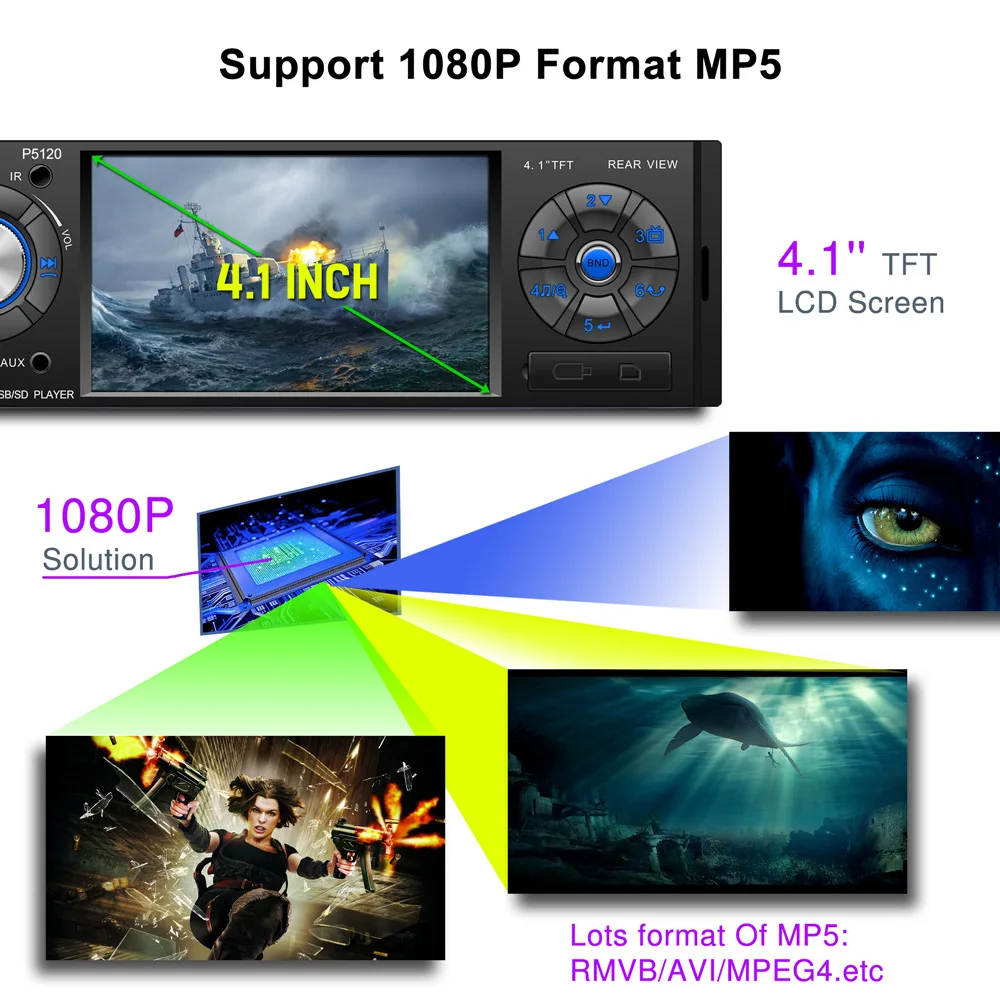 4,1 дюймов 1 Din автомобильный MP5 плеер аудио стерео Bluetooth USB AUX-IN fm-радио автомобильное радио с пультом дистанционного управления Поддержка камеры заднего вида