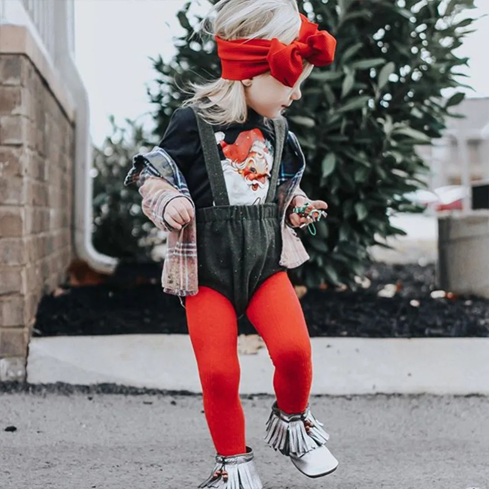 

3pcs Set Baby Girls Xmas Santa Outfits Tops Shirts Suspender Shortalls Overalls Headband Casual Christmas Baby Girls Clothes Set
