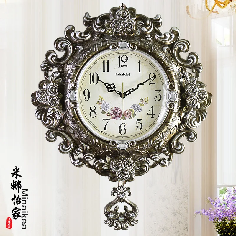 Large Retro Rose Wall Clock Modern Living Room Creative Wall Clocks Quartz wall clock modern design clocks wall home decor