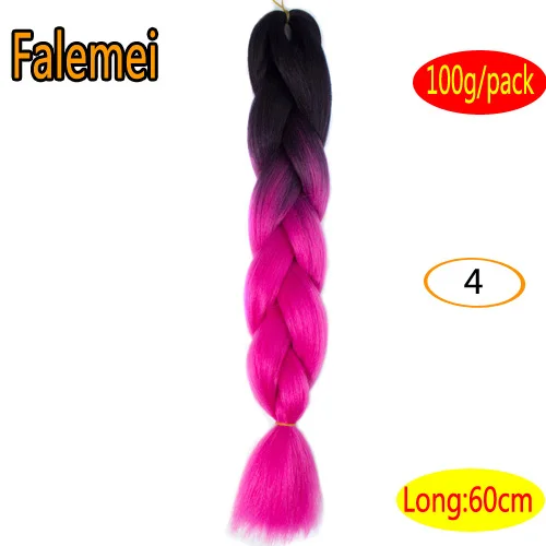 1B/27HL FALEMEI 100 г/упак. 24 дюйма, вязанные косички, волосы, Омбре, два тона, цветные, огромные косички, волосы, синтетические волосы для кукол, вязанные волосы - Цвет: 1B/27HL