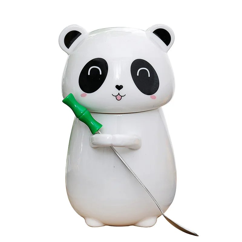 450ml cartoon panda ceramic cup coffee mug creative cover with spoon personalized student gift | Дом и сад