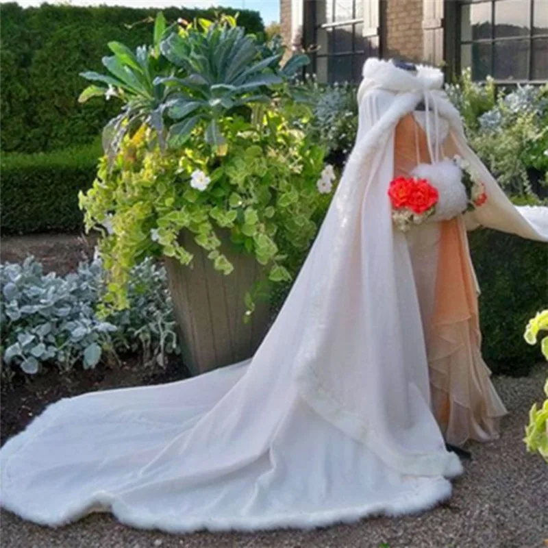 

Wedding Coat Winter Bridal Faux Fur Cape Wedding Cloak and White Floor Length with Christmas Wedding shawl cloak
