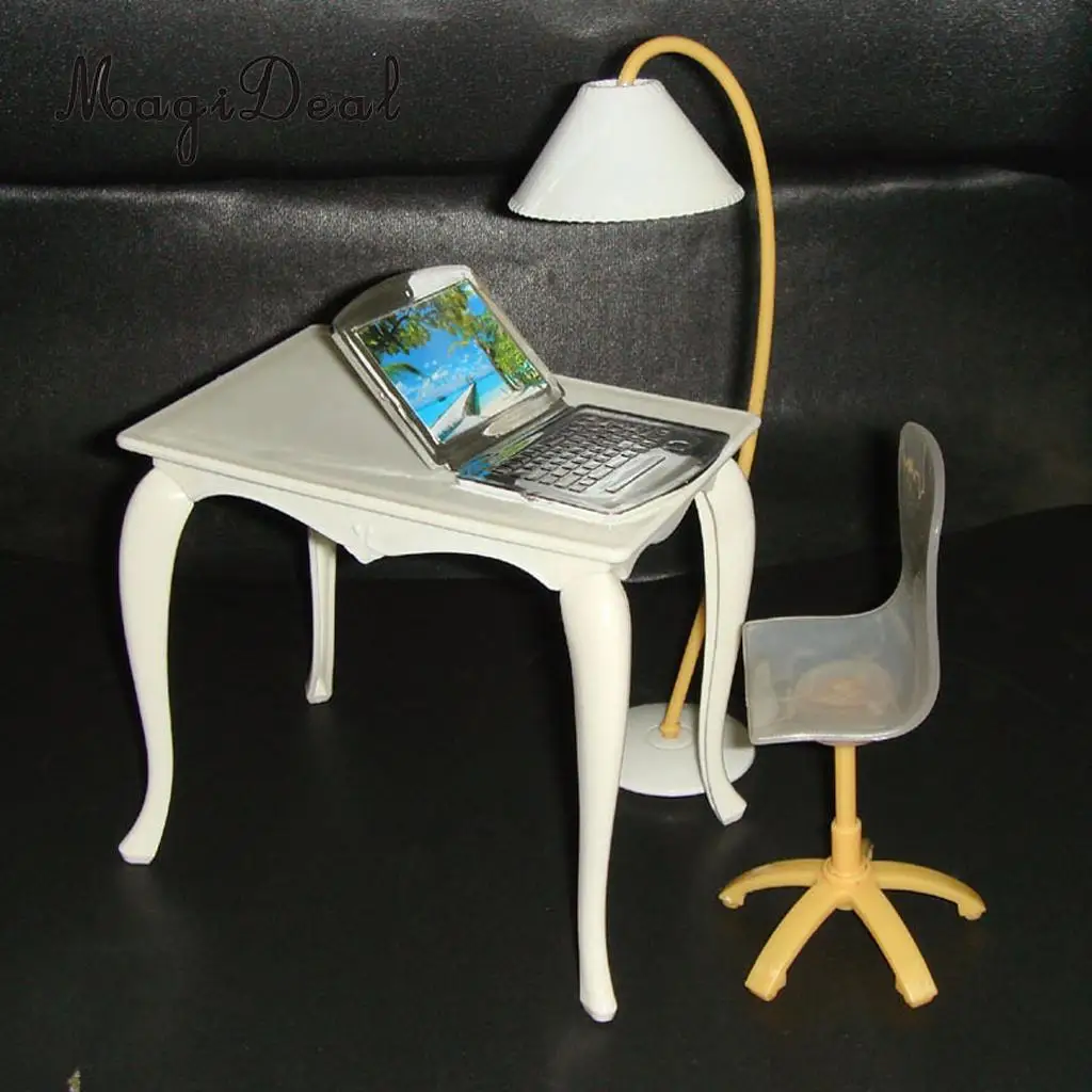 3Pcs Plastic Miniature Office Desk Chair Floor Fan Play Set for Action Figures Dolls House Garden Bedroom Furniture Decor Accs
