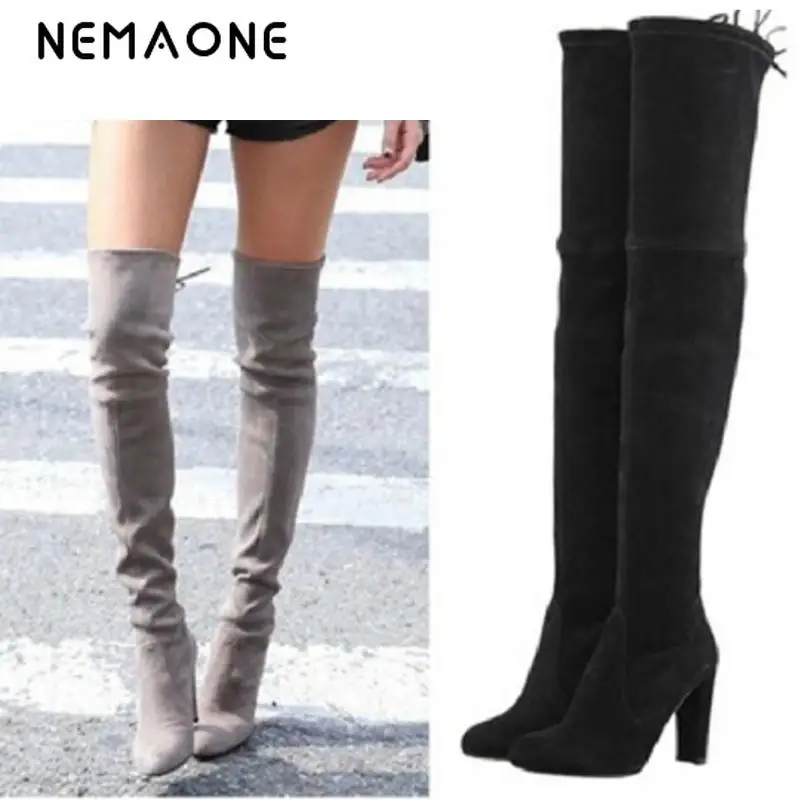 NEMAONE Mujeres Stretch Faux Suede Botas de Caña Alta Moda Sexy botas