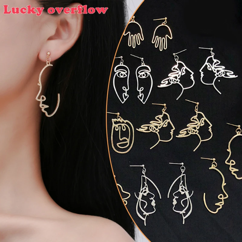 Luckyoverflow женские серьги в форме лица Ретро Металлические Модные абстрактные