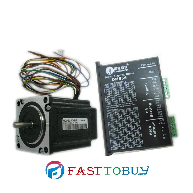 

NEMA23 57mm 186ozin 1.3NM 18-50VDC 2phase Stepper motor Drive kits 57HS13+DM556