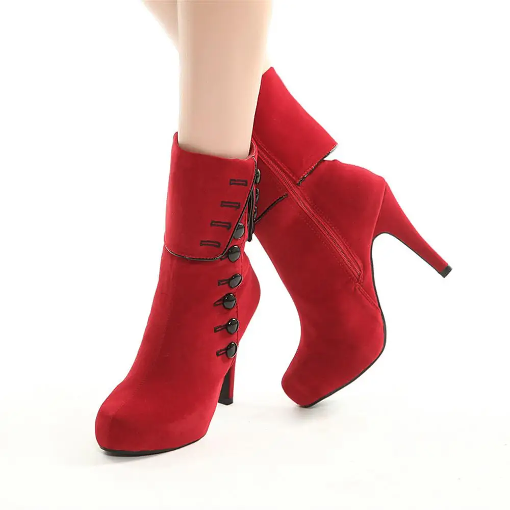 

2018 new Fashion Women Boots High Heels Ankle Boots Platform Red Shoes Women Shoes Autumn Winter Snow Botas Femininos Plush