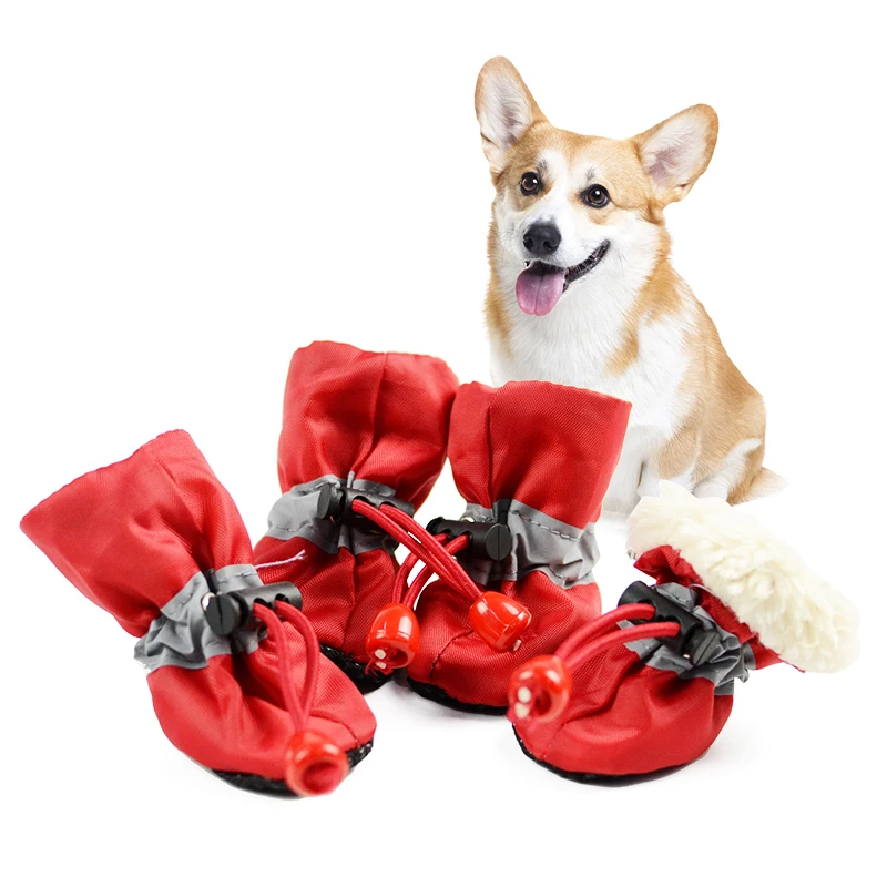 

4pcs Winter Pet Dog Shoes Anti-slip Waterproof Rain Snow Soft-Soled Boots Footwear Thick Warm For Small Cats Dogs Socks Booties