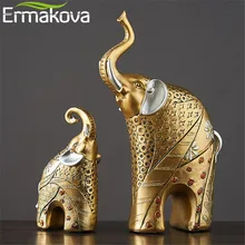 ERMAKOVA 2 Pcs Pair Vintage Golden Resin Mother Child Elephant Statue Animal Figurine Sculpture Garden Home