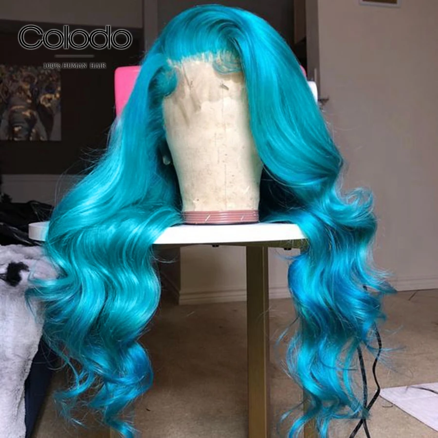 COLODO бразильская глубокая волна парик 13X4 Волосы remy прозрачные кружевные парики с детскими волосами 150 синий Синтетические волосы на кружеве парики из натуральных волос для Для женщин