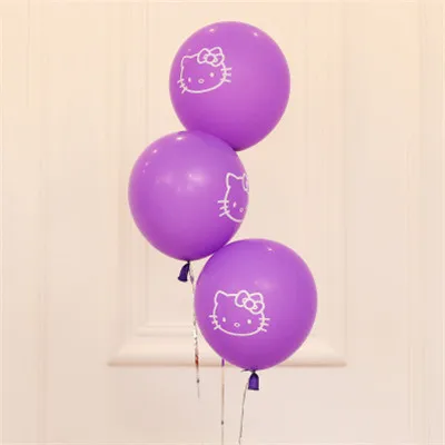 10 шт. 12 дюймов воздушный шар Hello Kitty надувные Мультяшные розовые белые латексные напечатанные шары с днем рождения украшения - Цвет: Фиолетовый