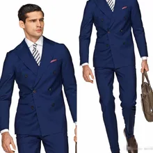 Итальянский Стиль Темно-синие жениха Смокинги для женихов двубортный Блейзер 2 шт. Slim Fit формальный мужской костюм Индивидуальный заказ Для мужчин Нарядные Костюмы для свадьбы