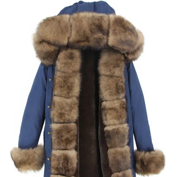 OFTBUY, новинка, короткая камуфляжная зимняя куртка, женская верхняя одежда, толстые парки, натуральный Лисий мех, воротник, пальто с капюшоном, pelliccia - Цвет: blue brown 1