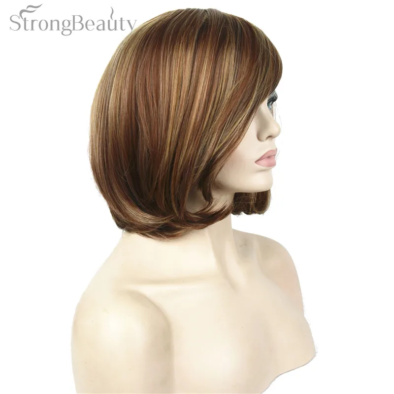 Сильная красота синтетические натуральные короткие волнистые парики коричневый блондин микс боб парик монолитный женский волос