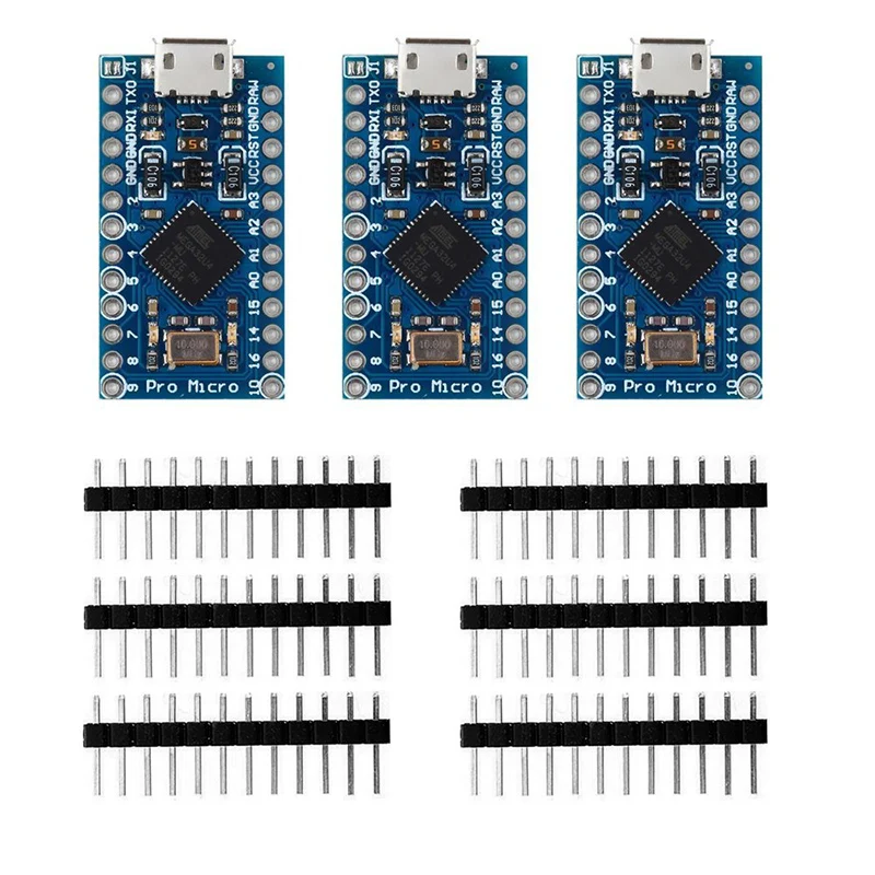 3 шт. Pro Mini ATmega32U4 5 В/16 МГц модуль Плата с 2 Ряд контактный разъем для Arduino Leonardo