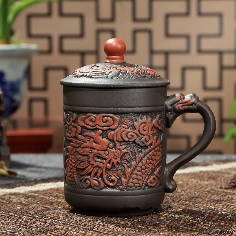 

Tea set Yixing Large Size Purple Clay Tea Cup With Cover 420ml Purple Teacup Grit Tea Set On Sale Chinese Teacup Mug Coffee cup