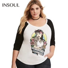 INSOUL 2017 Plus Size autumn basic Multi Color T shirt women O-Neck Personalized Print Long Sleeve T shirt Size 3XL-7XL