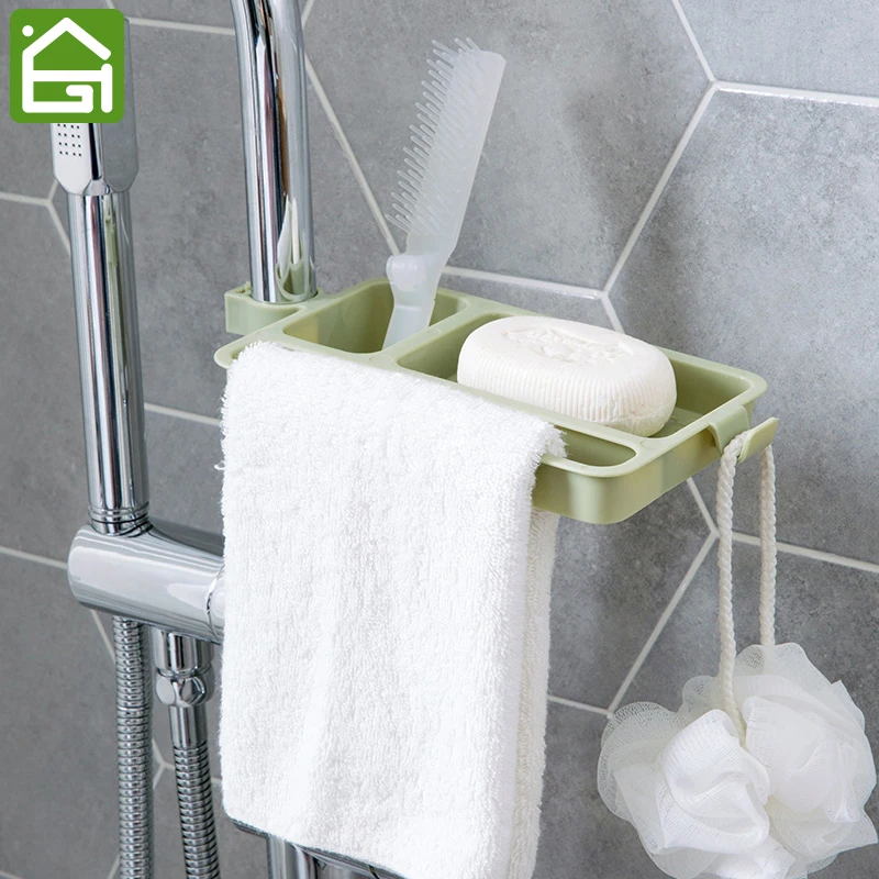 

Bathroom Shower Soap Holder with Towel Rack Plastic Hanging Drain Shelf for Kitchen Faucet