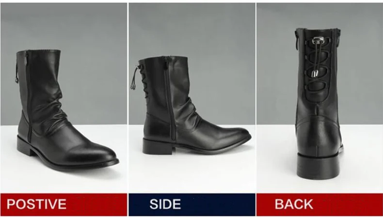Men's Boots Men Desert Boot Mid-Calf Genuine Leather Boots Men's Zipper Men Winter Shoes Round Toe Motorcycle Boots' Army Black (1)