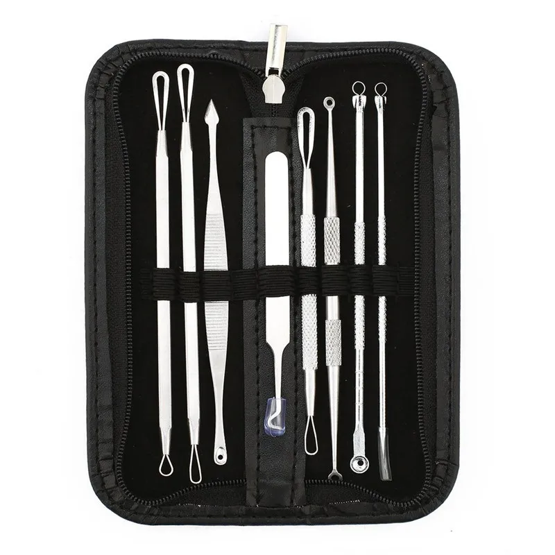 

8Pcs Pimple Remover Tool With Makeup Bag Blackhead Remover Tool Kit Face Skin Care Comedone Acne Needle Clip Pimple Tweezer