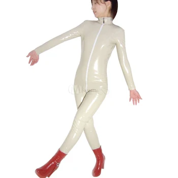 

High Quality Adult Women Sexy Milky Shiny Metallic Catsuit Lycra Spandex Party Latex Suit Female Unisex Fullbody Cosplay Costume
