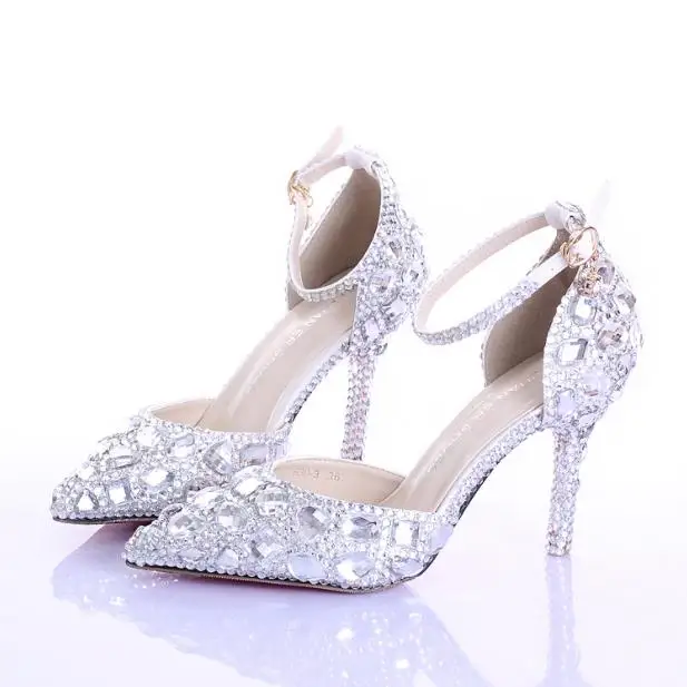 

Summer hollow rhinestone bridal shoes white high-heeled fine with crystal shoes word wristband wedding shoes tip