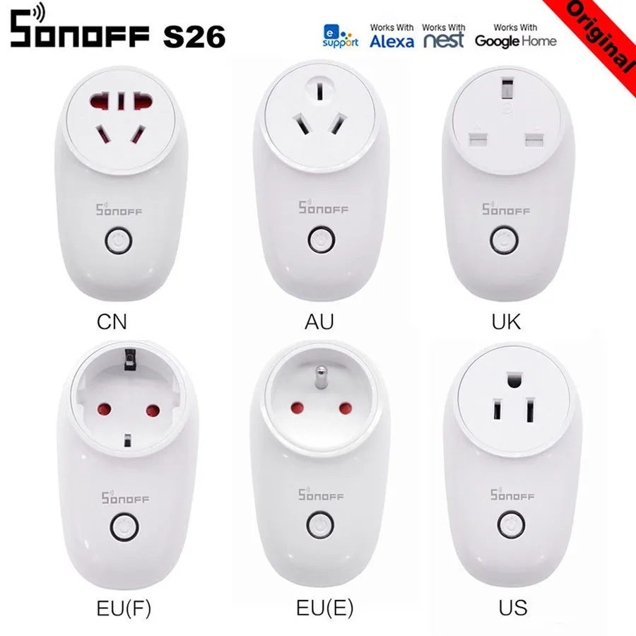 Sonoff S26 Wi-Fi умная розетка Беспроводной ЕС, США, Великобритании CN АС Plug Переключатель Wi-Fi Умный дом автоматизация Системы работает с alexa Google