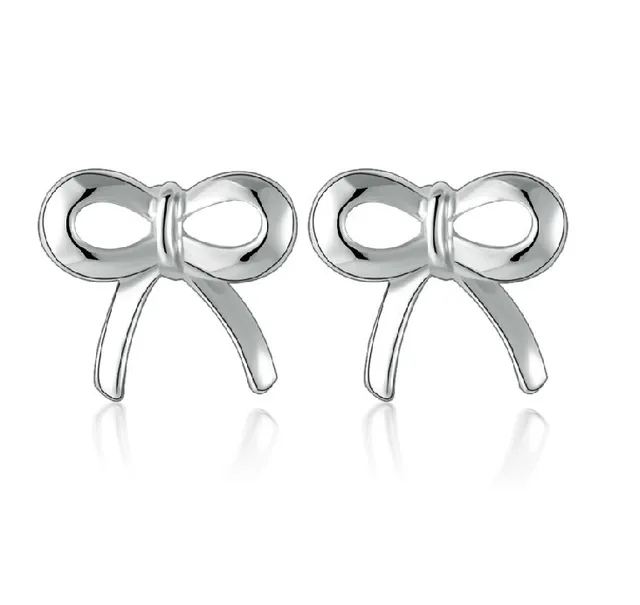925 Sterling Silver Stud Bowknot Earring Fashion Charms Jewelry 925 Sterling Silver Stud Bowknot Earring Fashion Charms Jewelry Luxury Women Plain Bow Engagement