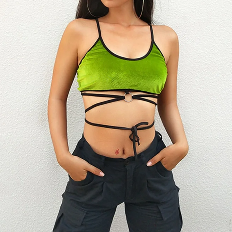 

New 2019 Women Ladies Eyelash Strappy Vest Top Unpadded Green Tanks Top Bra Show Belly Crop Top