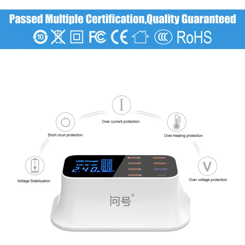 8 портов USB быстрое зарядное устройство Тип C& QC 3,0 Быстрая зарядка розетка настенное зарядное устройство для телефона для iPhone 5 6 7 8 X Xs XR samsung S7 S8 S9 Plus