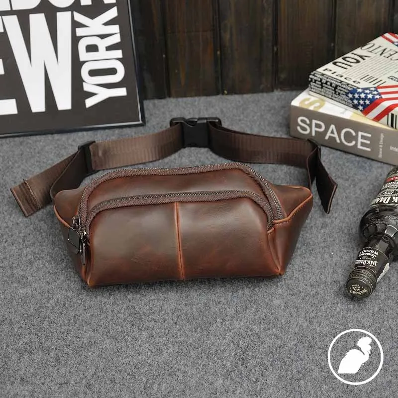 ETONWEAG Famous Brands Cow Leather Belt Bag Men Travel Bags Brown
