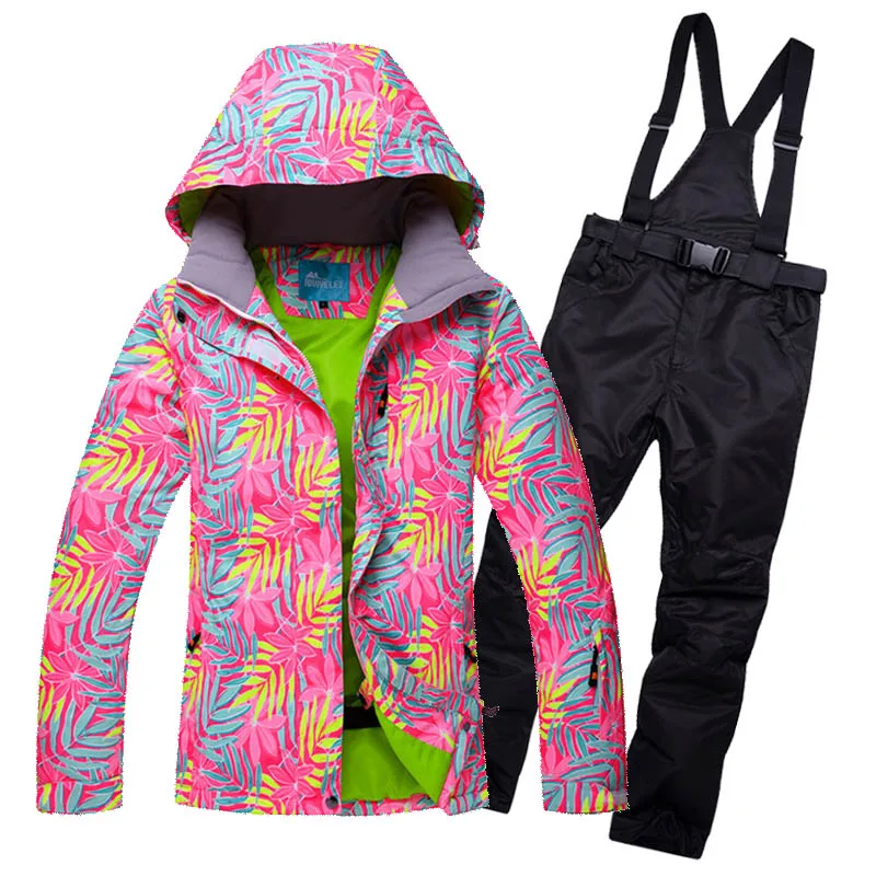 Зимний лыжный костюм, женский бренд, высокое качество, лыжная куртка и штаны для женщин, теплые водонепроницаемые ветрозащитные лыжные и сноубордические костюмы - Цвет: BFC and Black