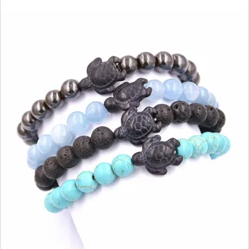 Trendy Iron gallstone Lava Stone Beads Sea turtle Braiding Bracelets For Women Bangles Jewelry