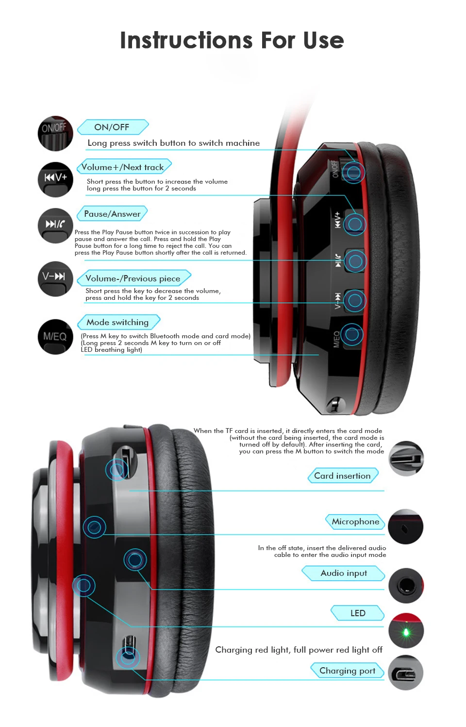 Bluetooth Headphone Luminous Wireless Headphones Bluetooth Bass Headset With Microphone  mp3 player for iphone samsung galaxy (17)