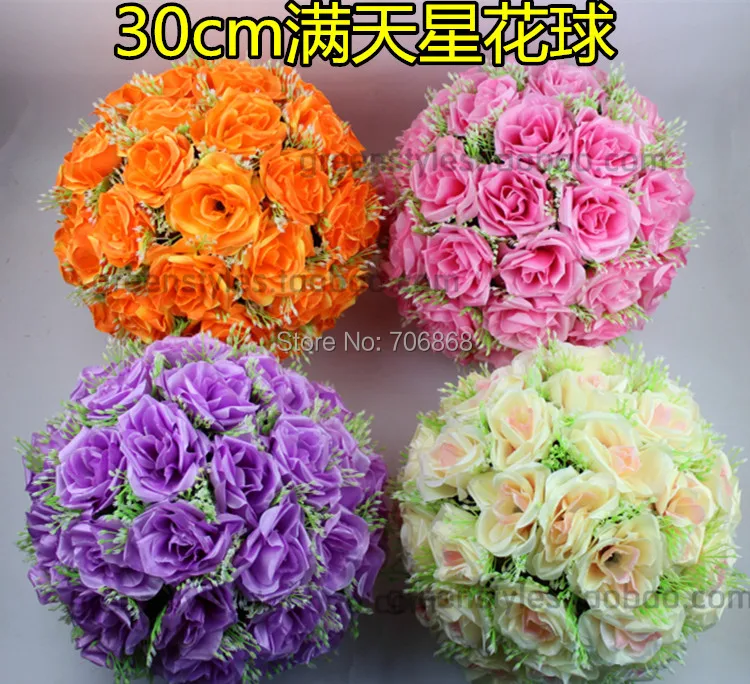 

NEW!! free shipping 9 colors around 12inch silk STAR rose flower kissing ball for wedding decoration