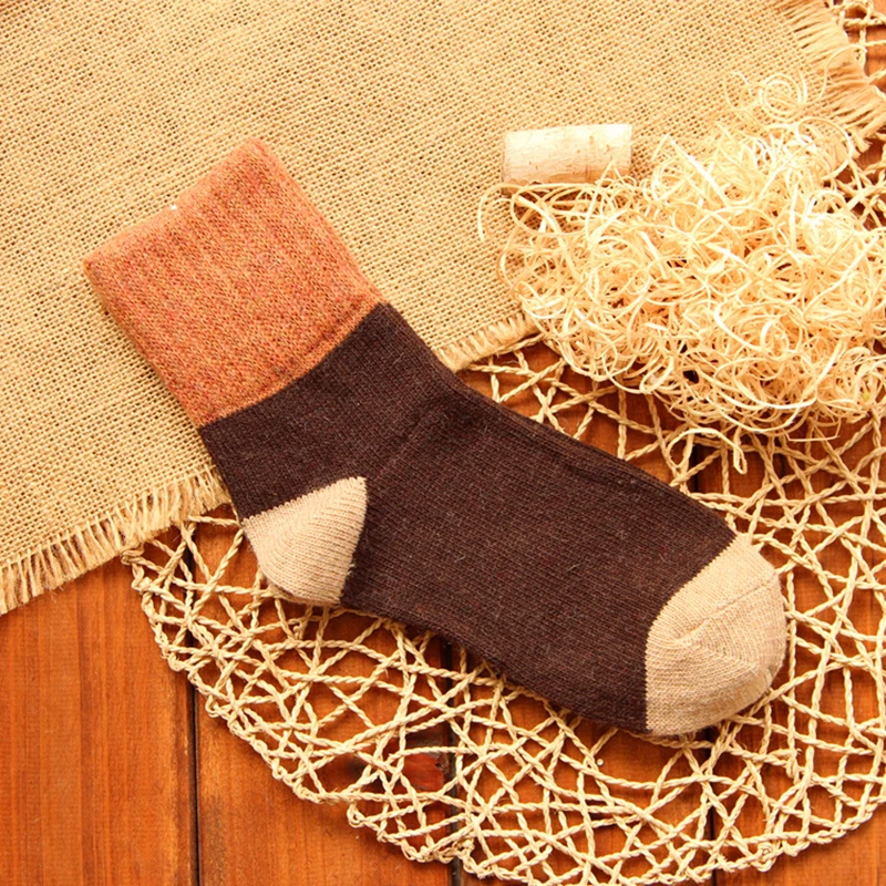 5 Pairs/set Retro Thickening Women Socks Autumn Winter Rabbit Wool Patchwork Socks Female New Japanese 5 Colors Tube Sock Studen