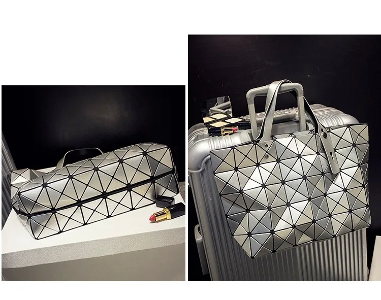 Deformable Women Handbag Geometry Quilted Plaid Mosaic Sequins Mirror Shoulder Tote Bag BaoBao Lattice Laser Foldable PU Bag (20)