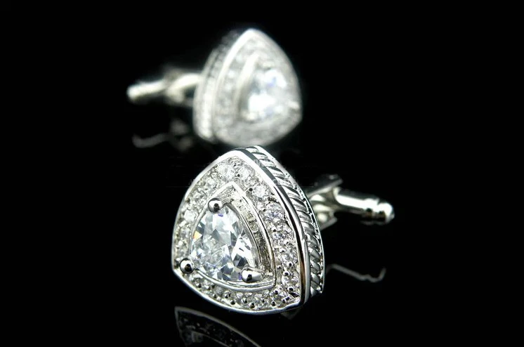 

Free shipping Cufflinks Retail 3colors white/blue/gold option top crystal design hotsale copper cufflinks whoelsale&retail