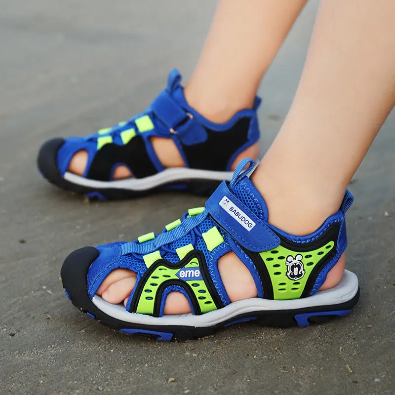 Boys sandals genuine leather Eur size 28~38 Children summer shoes child beach sandals Kids canvas rain breathable flats shoes 